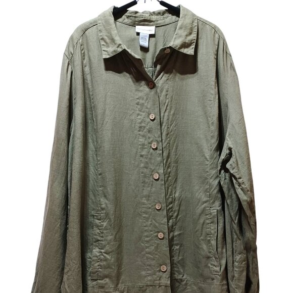 Soft Surroundings Womens Plus Size 3X Linen Tunic Green Oversized Boho Lagenlook - Picture 1 of 9